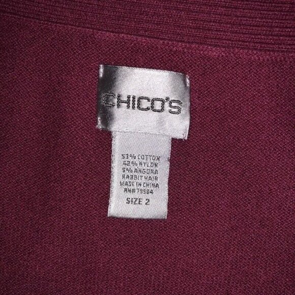 Chicos Cardigan Size 2 Sweater Angora Blend Open Front Cranberry EUC - Picture 9 of 10